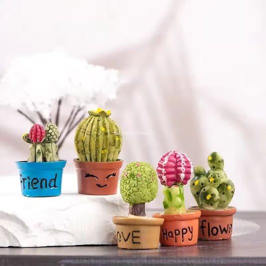 Cartoon Miniature Cactus Potted Handmade Realistic Mini Potted Plant Resin DIY Cactus Figurines Desktop Decorative Fairy Garden